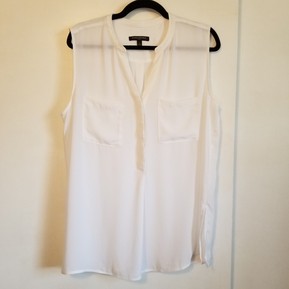 Banana Republic White Tank Top Semi Sheer L - Picture 1 of 6
